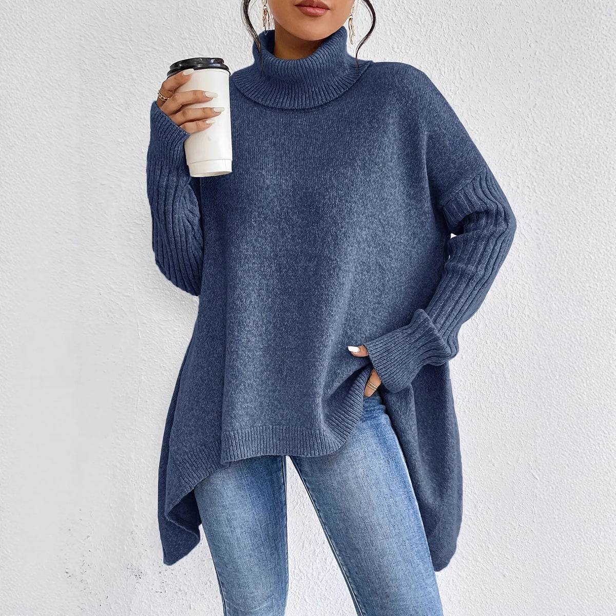 Asymmetric Turtleneck Sweater