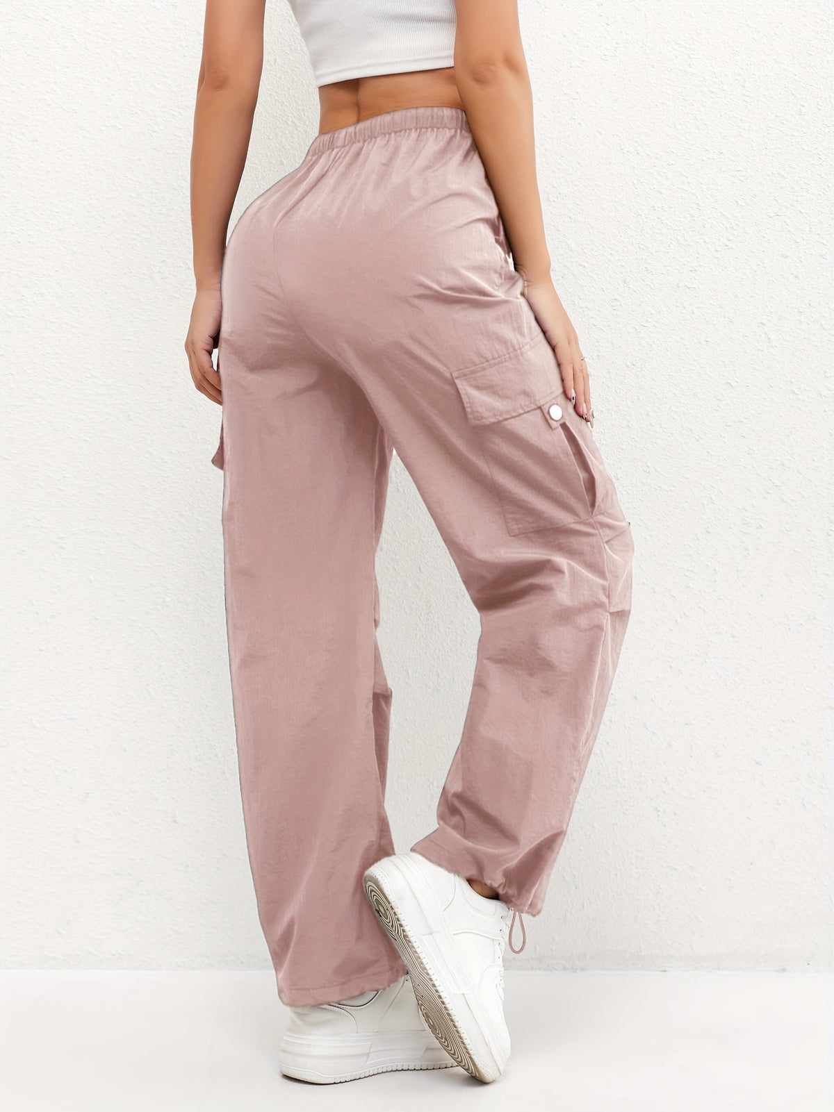 Relaxed Cargo Pants with Elastic Waist and Drawstring Hem