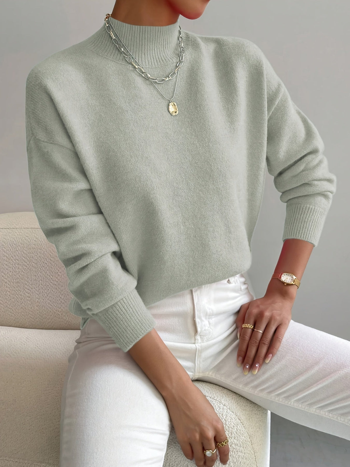 Mock Neck Ribbed Knit Sweater