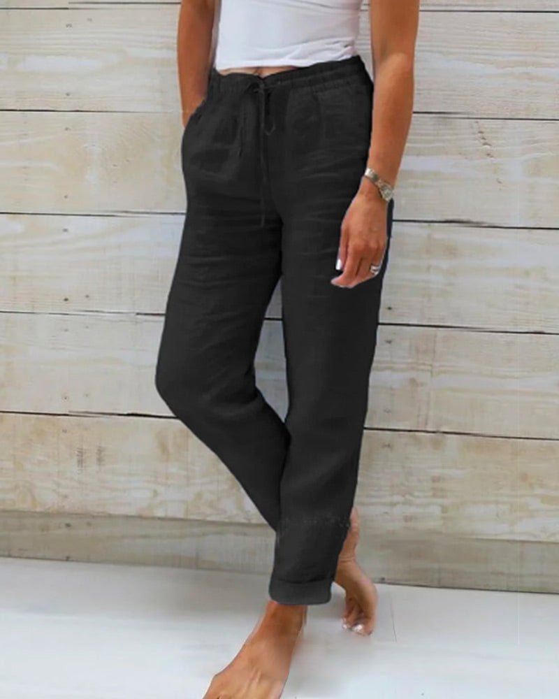 Relaxed Straight Leg Pants with Drawstring Waist