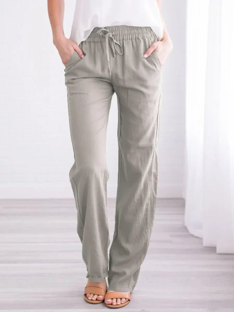 Relaxed Pants with Elastic Drawstring Waist and Side Pockets