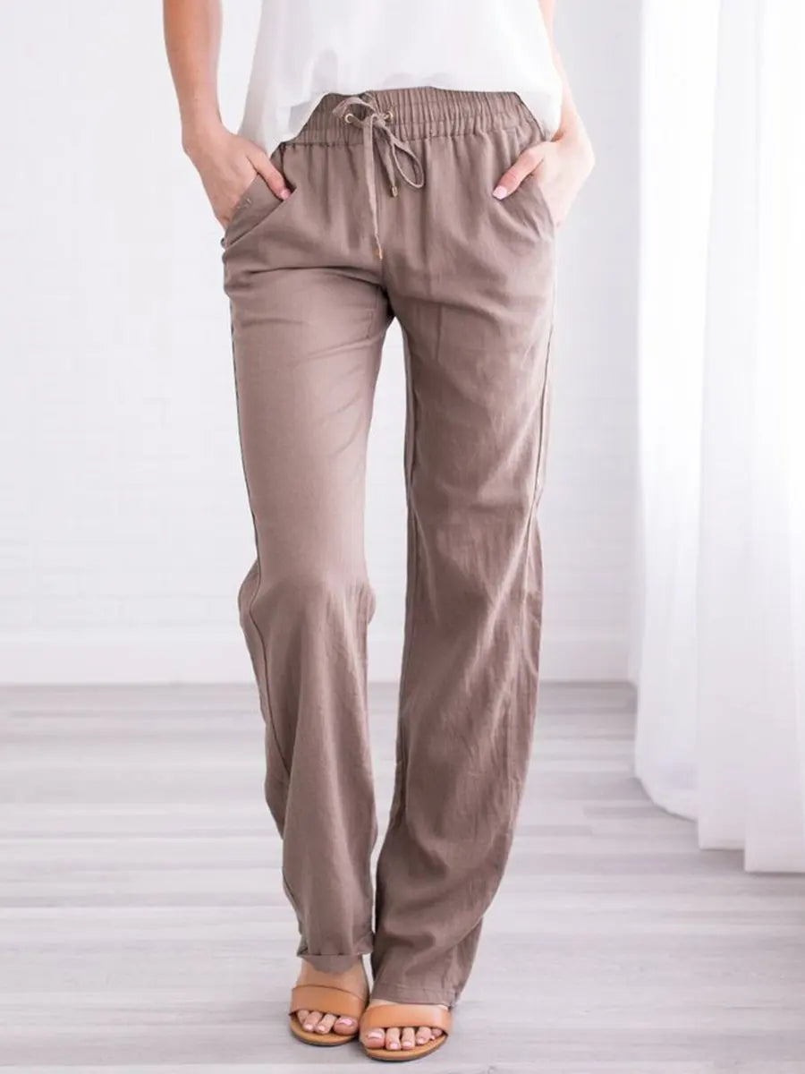 Relaxed Pants with Elastic Drawstring Waist and Side Pockets