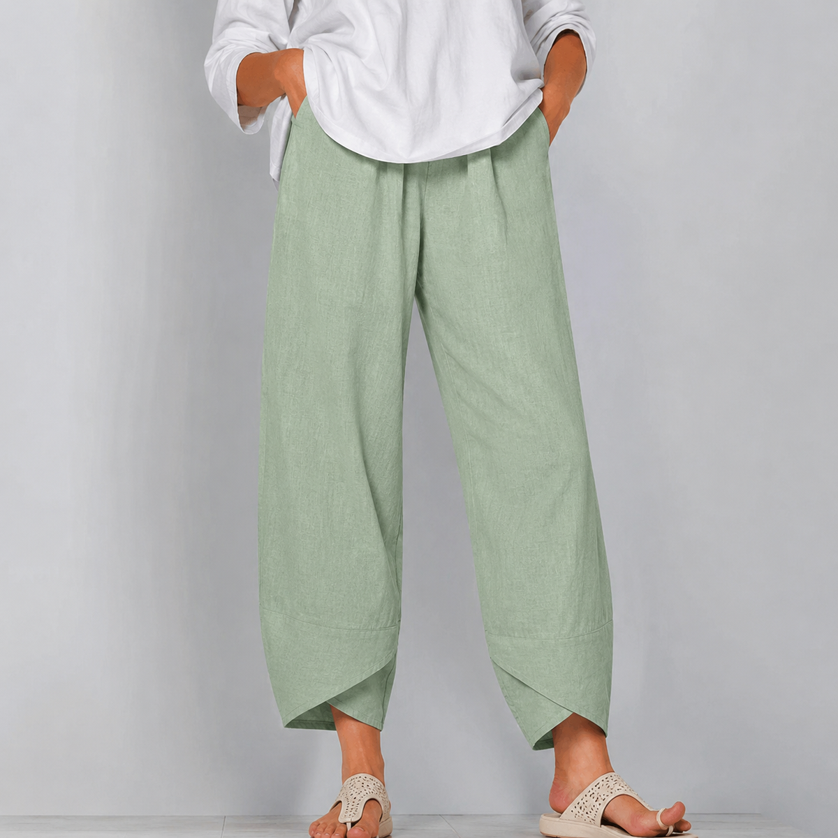 Relaxed Wide Leg Pants with Asymmetric Hem