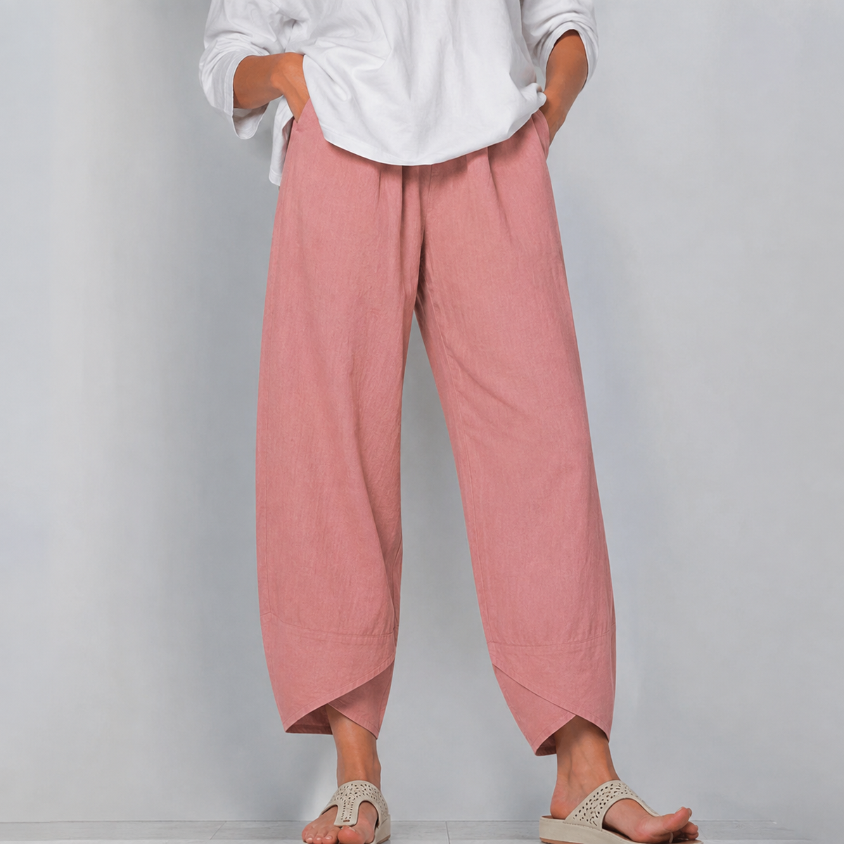 Relaxed Wide Leg Pants with Asymmetric Hem