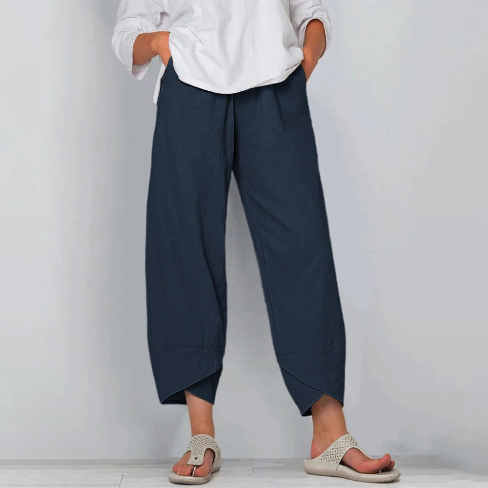 Relaxed Wide Leg Pants with Asymmetric Hem