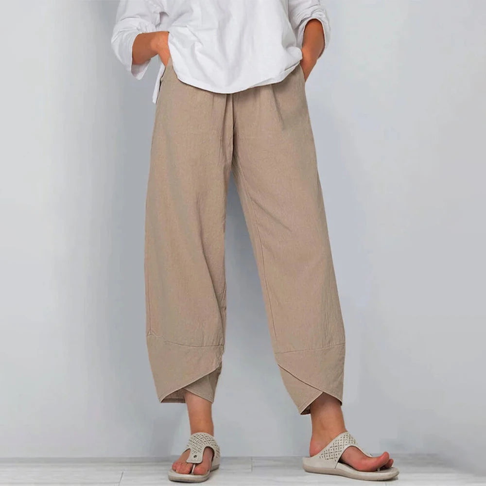 Relaxed Wide Leg Pants with Asymmetric Hem