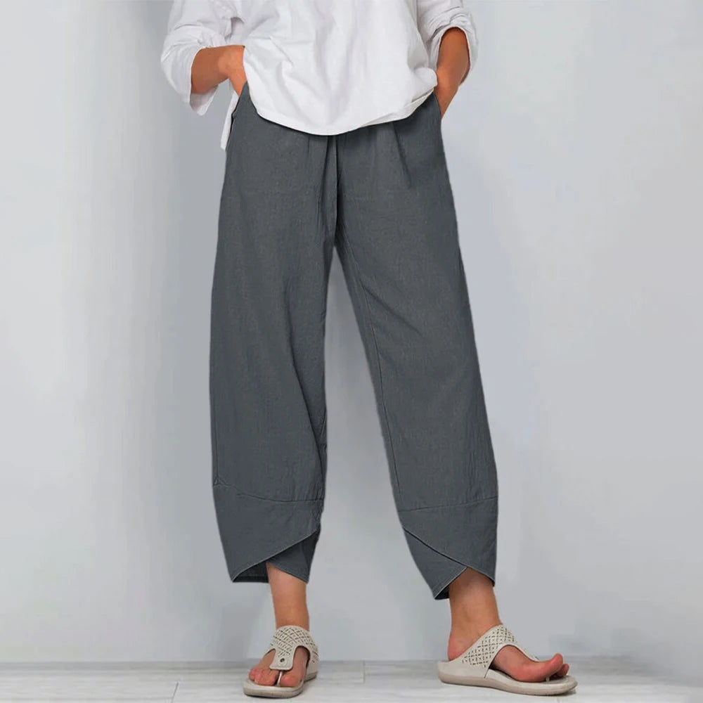 Relaxed Wide Leg Pants with Asymmetric Hem