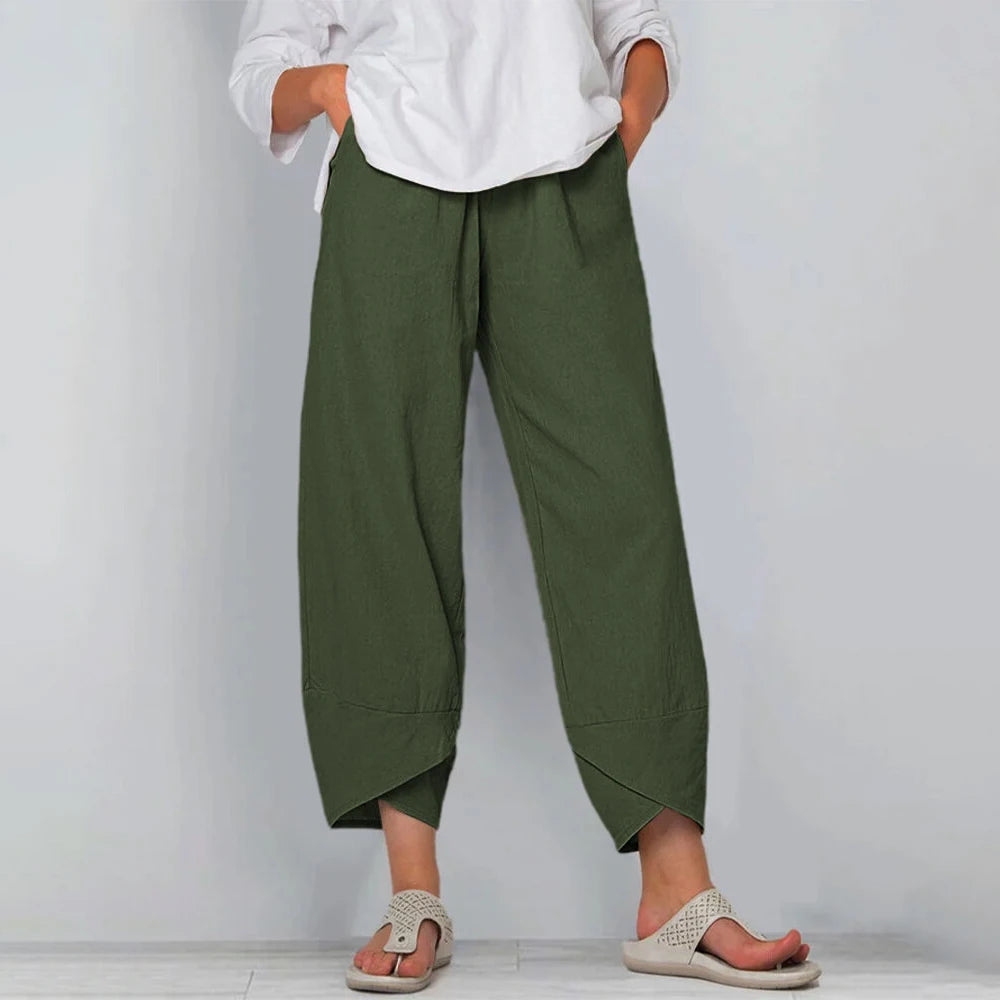 Relaxed Wide Leg Pants with Asymmetric Hem