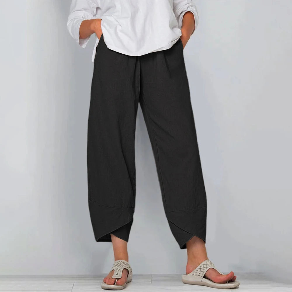 Relaxed Wide Leg Pants with Asymmetric Hem