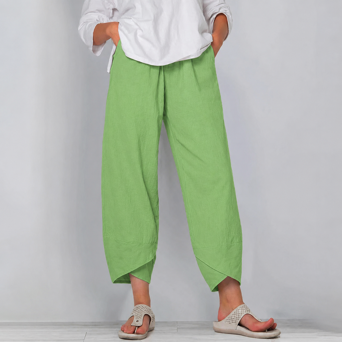 Relaxed Wide Leg Pants with Asymmetric Hem