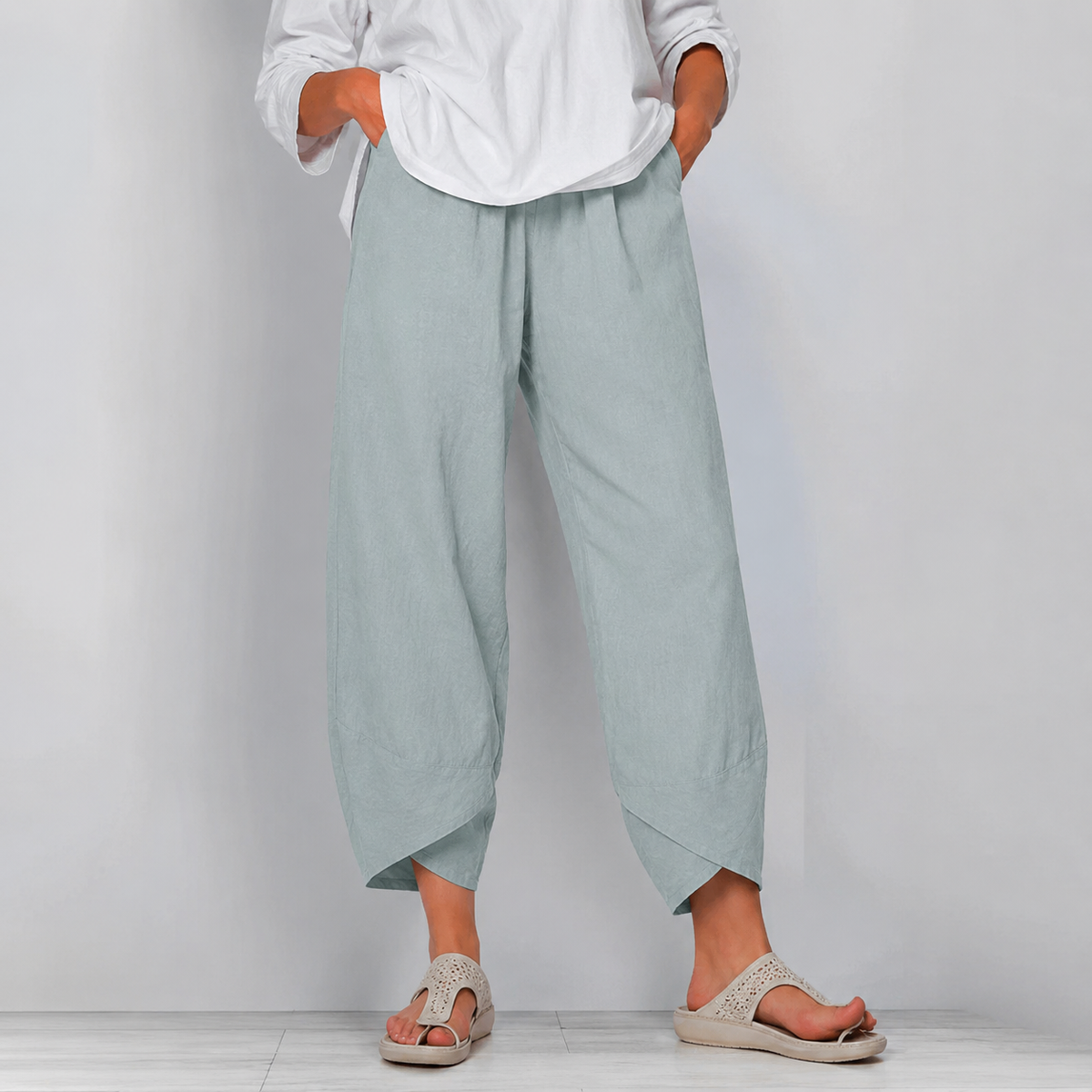 Relaxed Wide Leg Pants with Asymmetric Hem