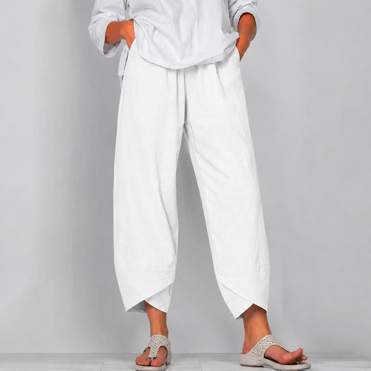 Relaxed Wide Leg Pants with Asymmetric Hem