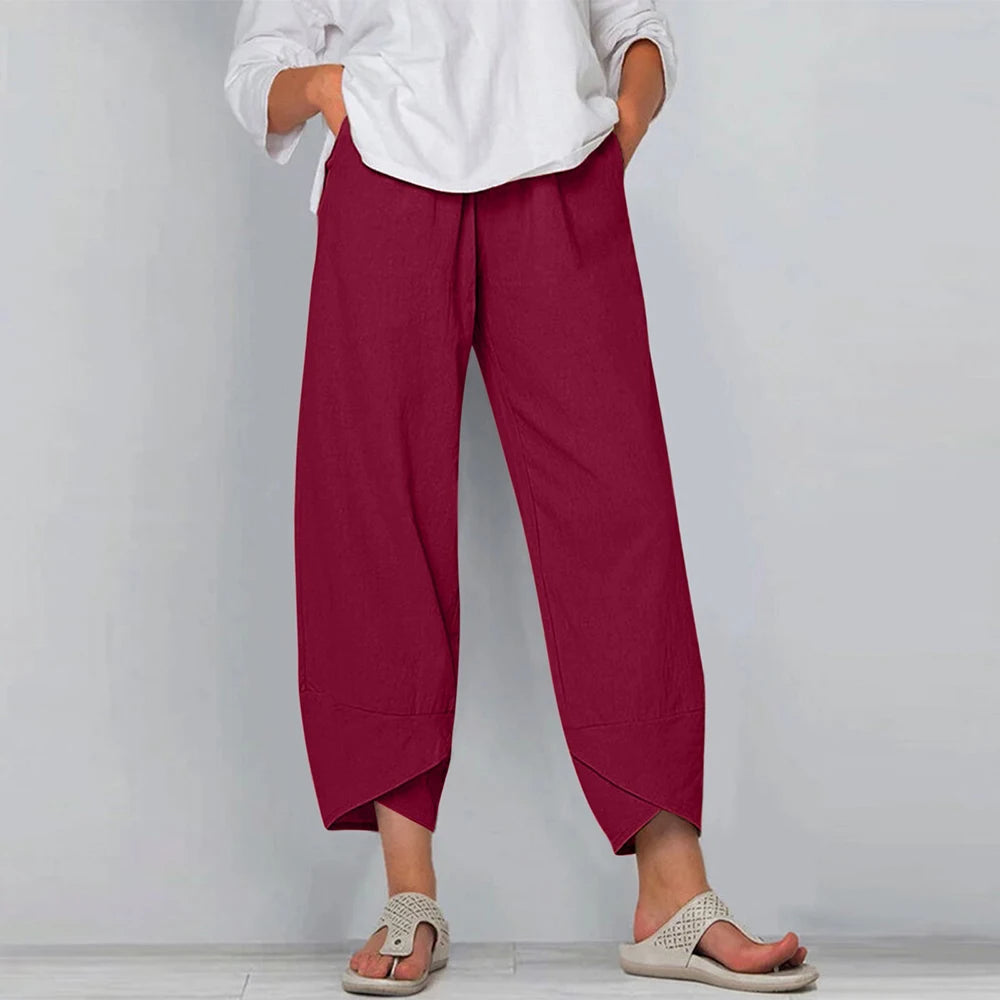 Relaxed Wide Leg Pants with Asymmetric Hem