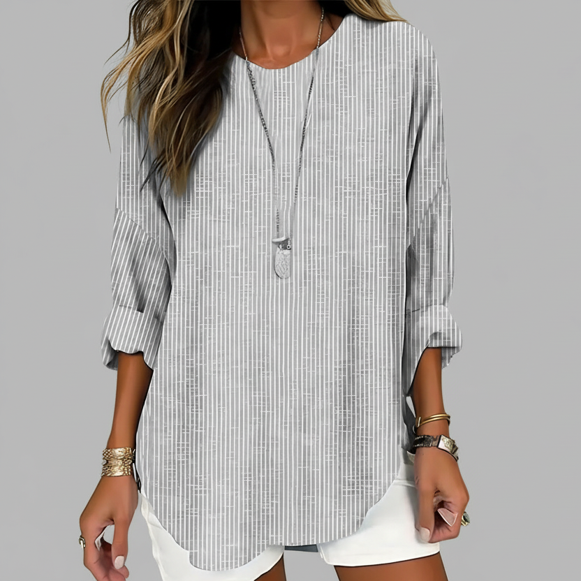 Striped Blouse with Round Neck