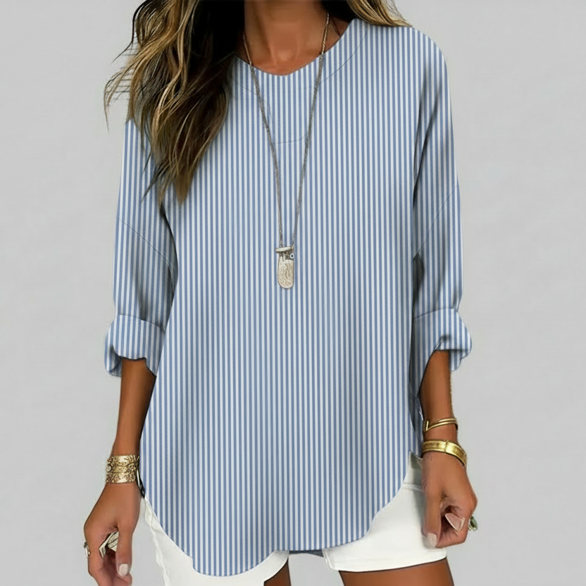 Striped Blouse with Round Neck
