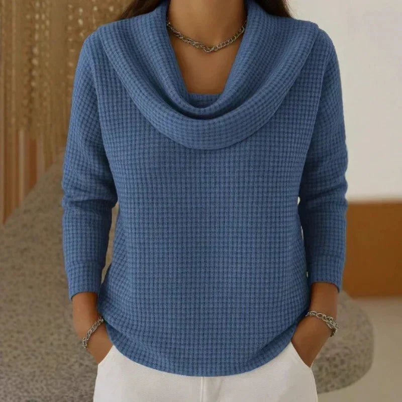 Waffle Knit Cowl Neck Sweater