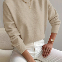 Mock Neck Ribbed Knit Sweater - Beige