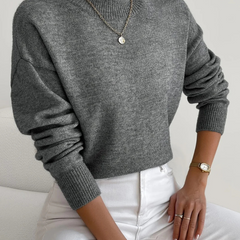 Mock Neck Ribbed Knit Sweater - Dark Grey