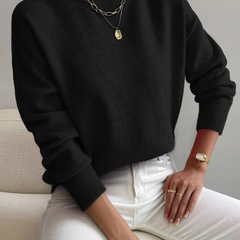 Mock Neck Ribbed Knit Sweater - Black