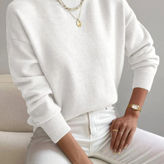 Mock Neck Ribbed Knit Sweater - White