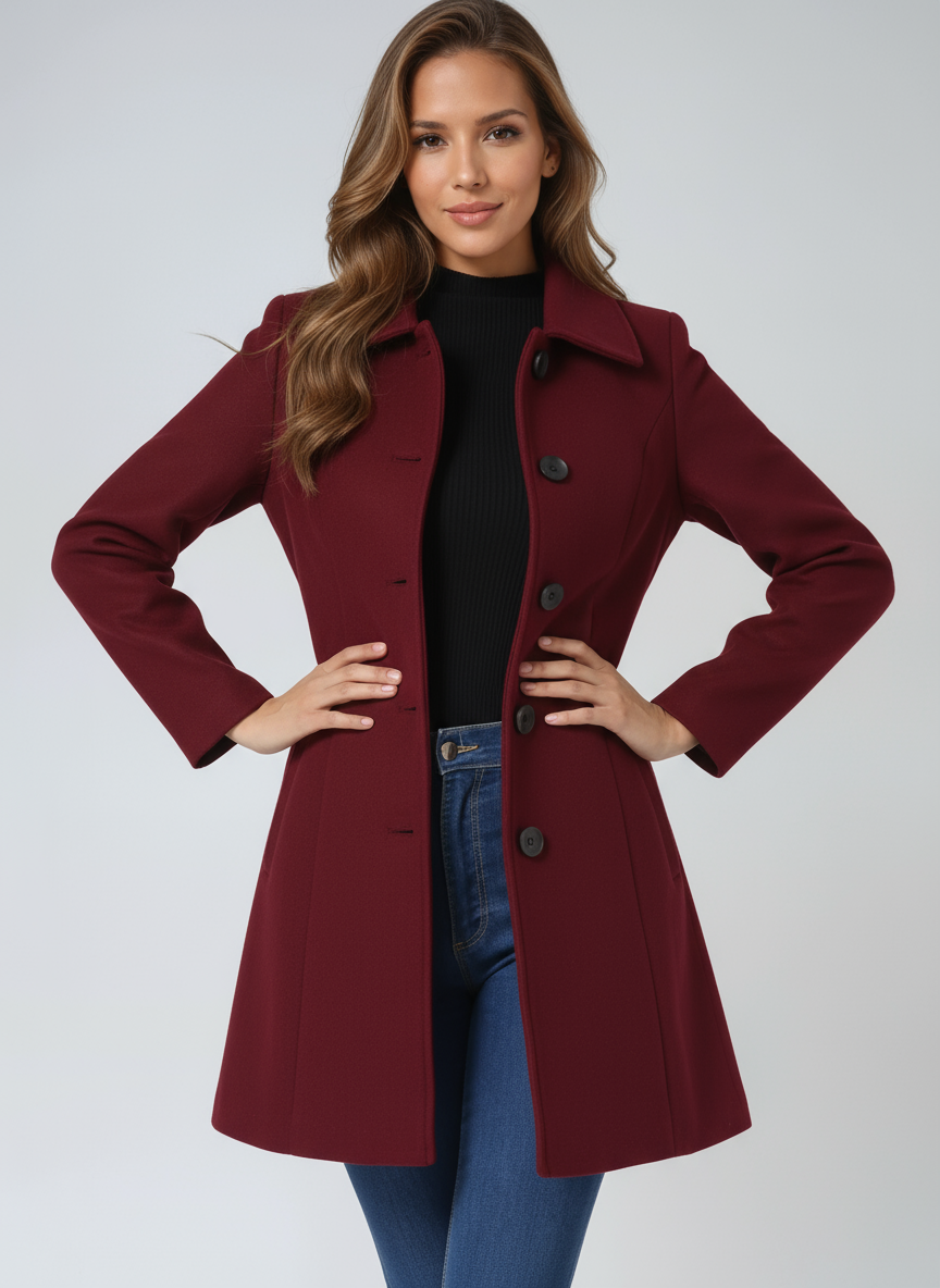 Structured Midi Coat with A-Line Silhouette