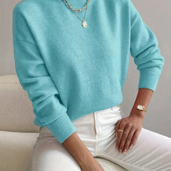 Mock Neck Ribbed Knit Sweater - Blue