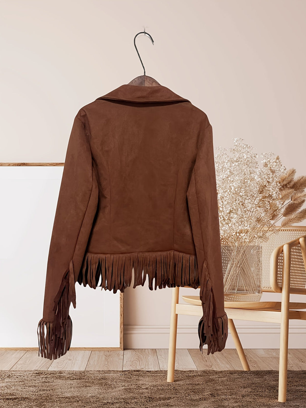 Western Fringe Jacket with Zip Chest Pockets