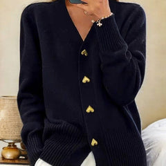 Gold Heart Button Cardigan - Black