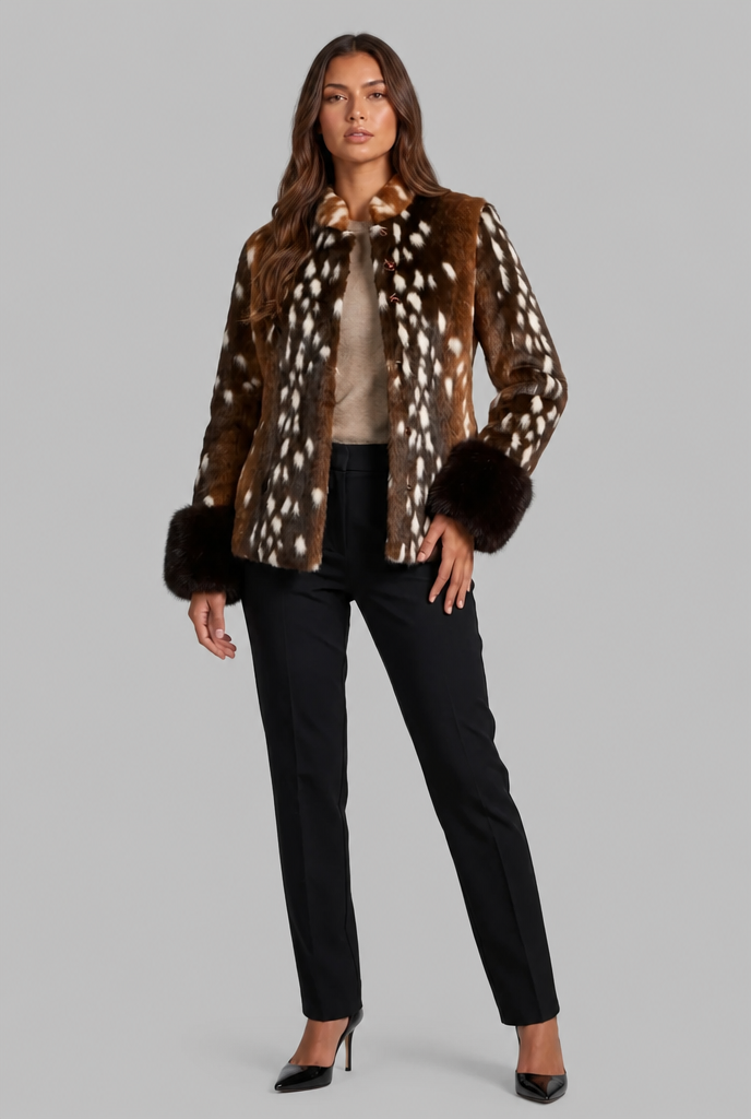 Spotted Faux Fur Jacket with Contrast Cuffs