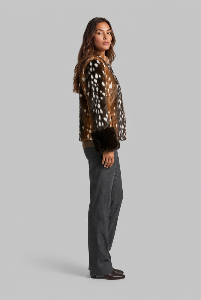 Spotted Faux Fur Jacket with Contrast Cuffs