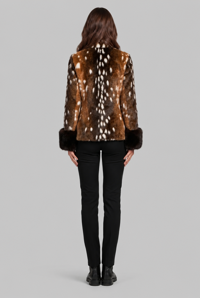 Spotted Faux Fur Jacket with Contrast Cuffs