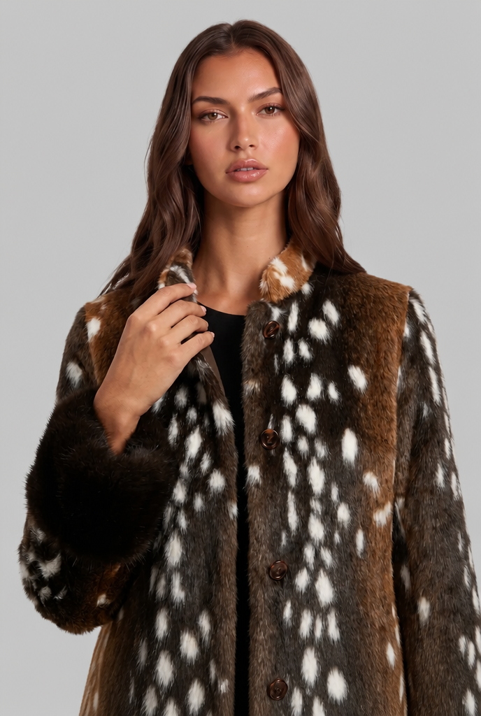 Spotted Faux Fur Jacket with Contrast Cuffs