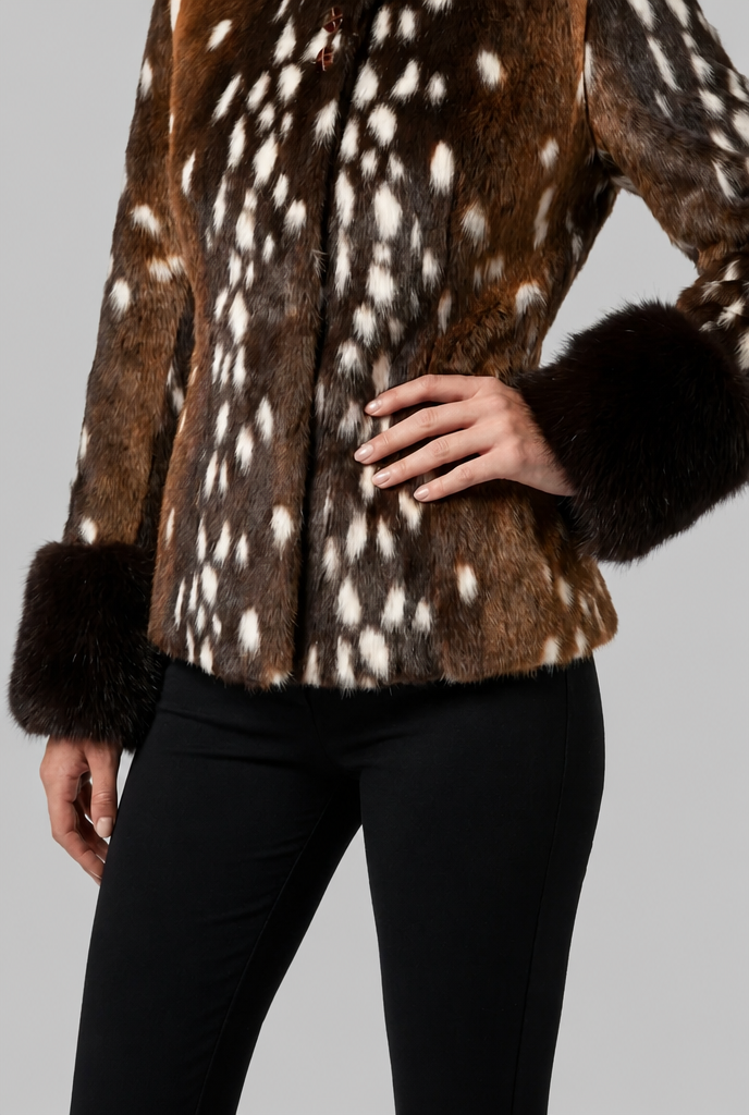 Spotted Faux Fur Jacket with Contrast Cuffs