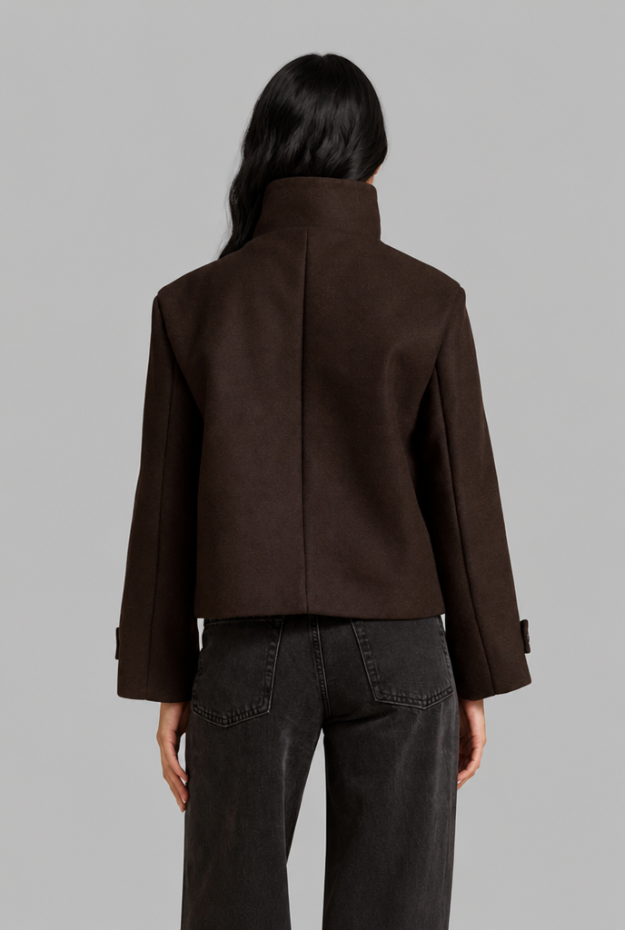 Cropped Wool Blend Jacket with Funnel Neck