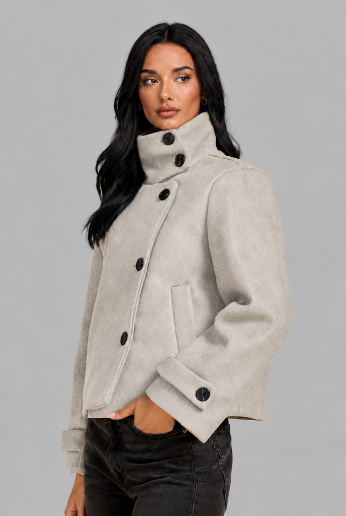 Cropped Wool Blend Jacket with Funnel Neck