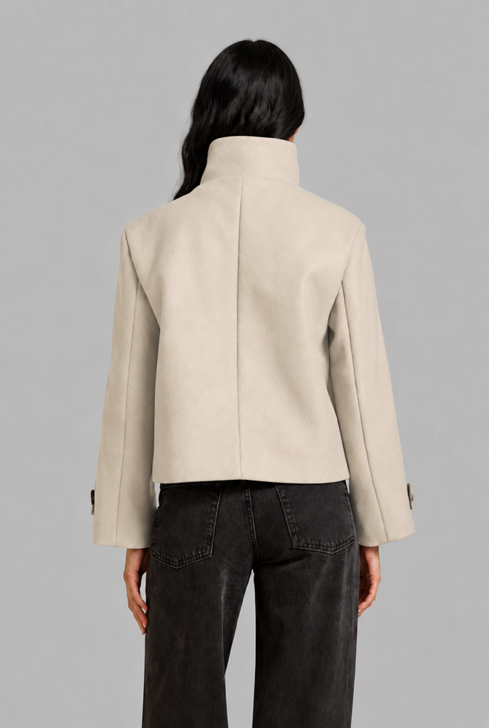 Cropped Wool Blend Jacket with Funnel Neck