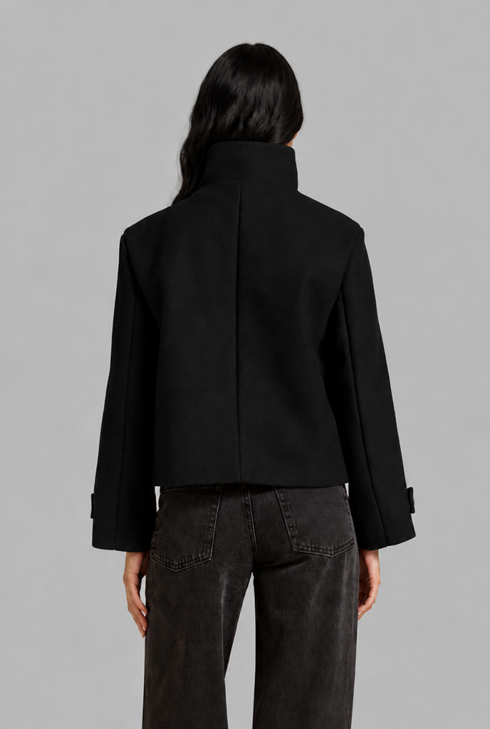 Cropped Wool Blend Jacket with Funnel Neck