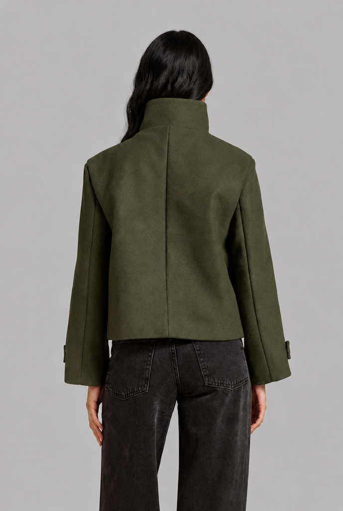 Cropped Wool Blend Jacket with Funnel Neck