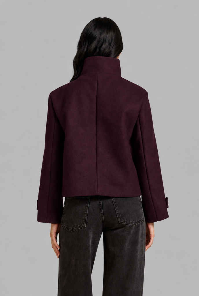 Cropped Wool Blend Jacket with Funnel Neck
