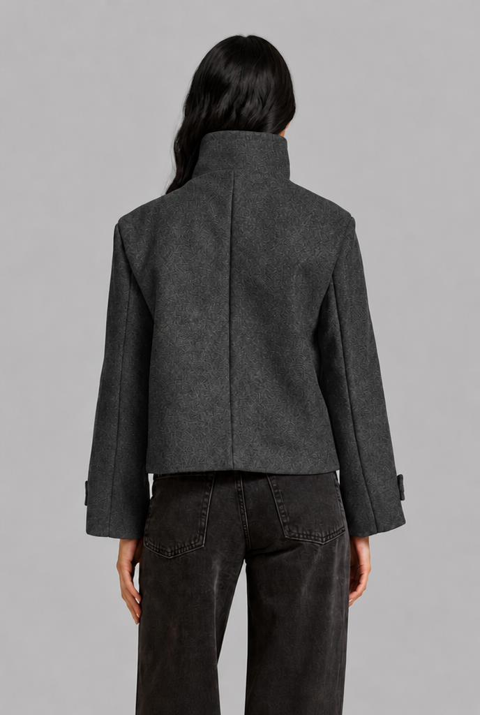 Cropped Wool Blend Jacket with Funnel Neck