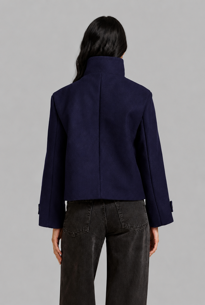 Cropped Wool Blend Jacket with Funnel Neck