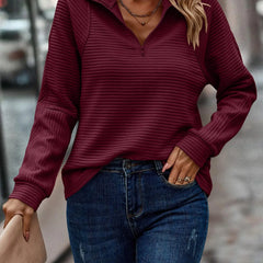 Women's Half-Zip Stand Collar Sweater - Burgundy