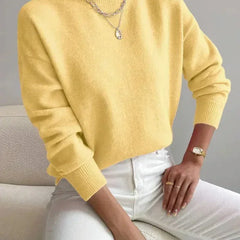 Mock Neck Ribbed Knit Sweater - Yellow