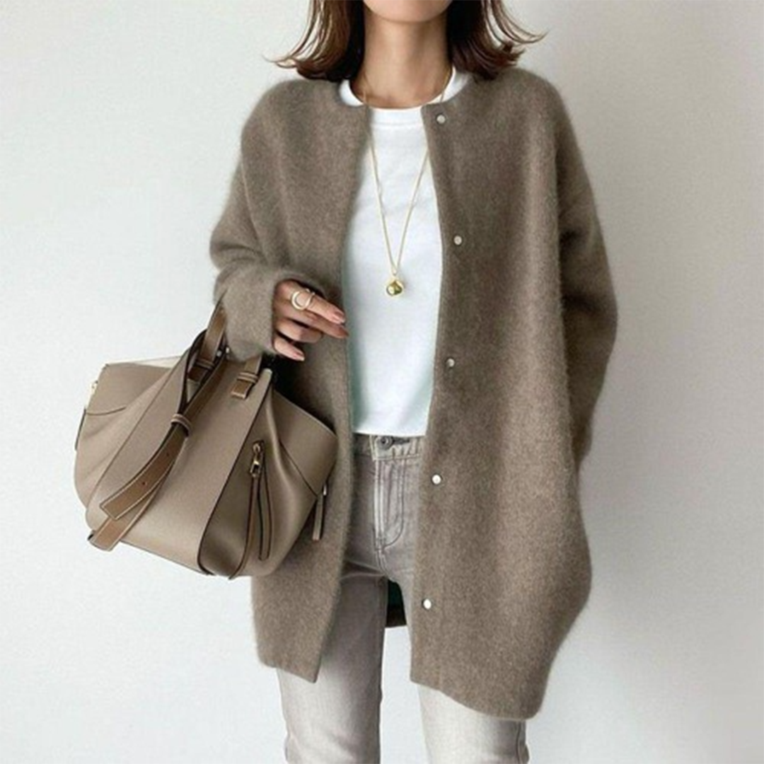 Oversized Snap Button Cardigan - Dark Brown