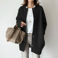 Oversized Snap Button Cardigan - Black