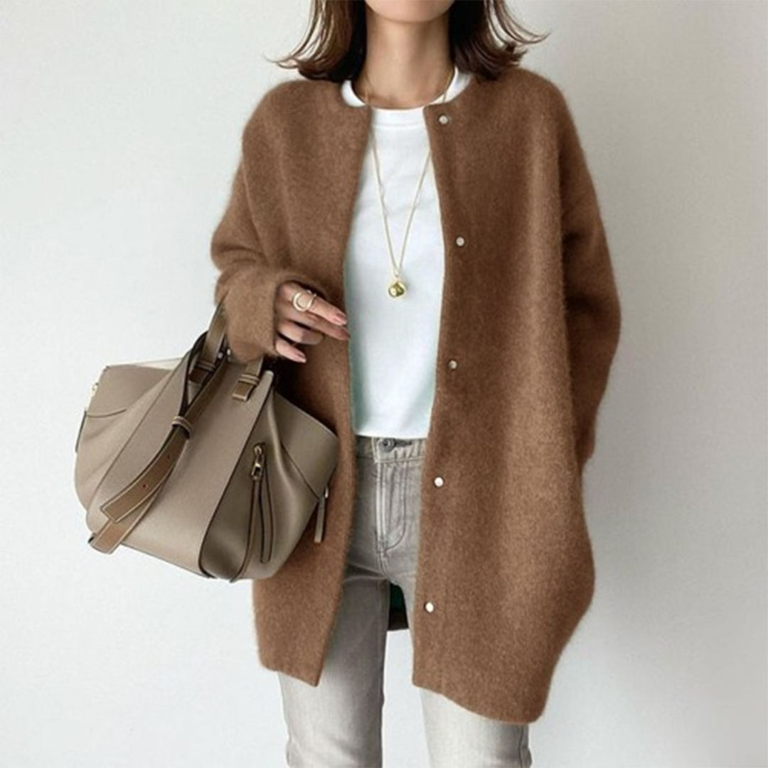 Oversized Snap Button Cardigan - Brown