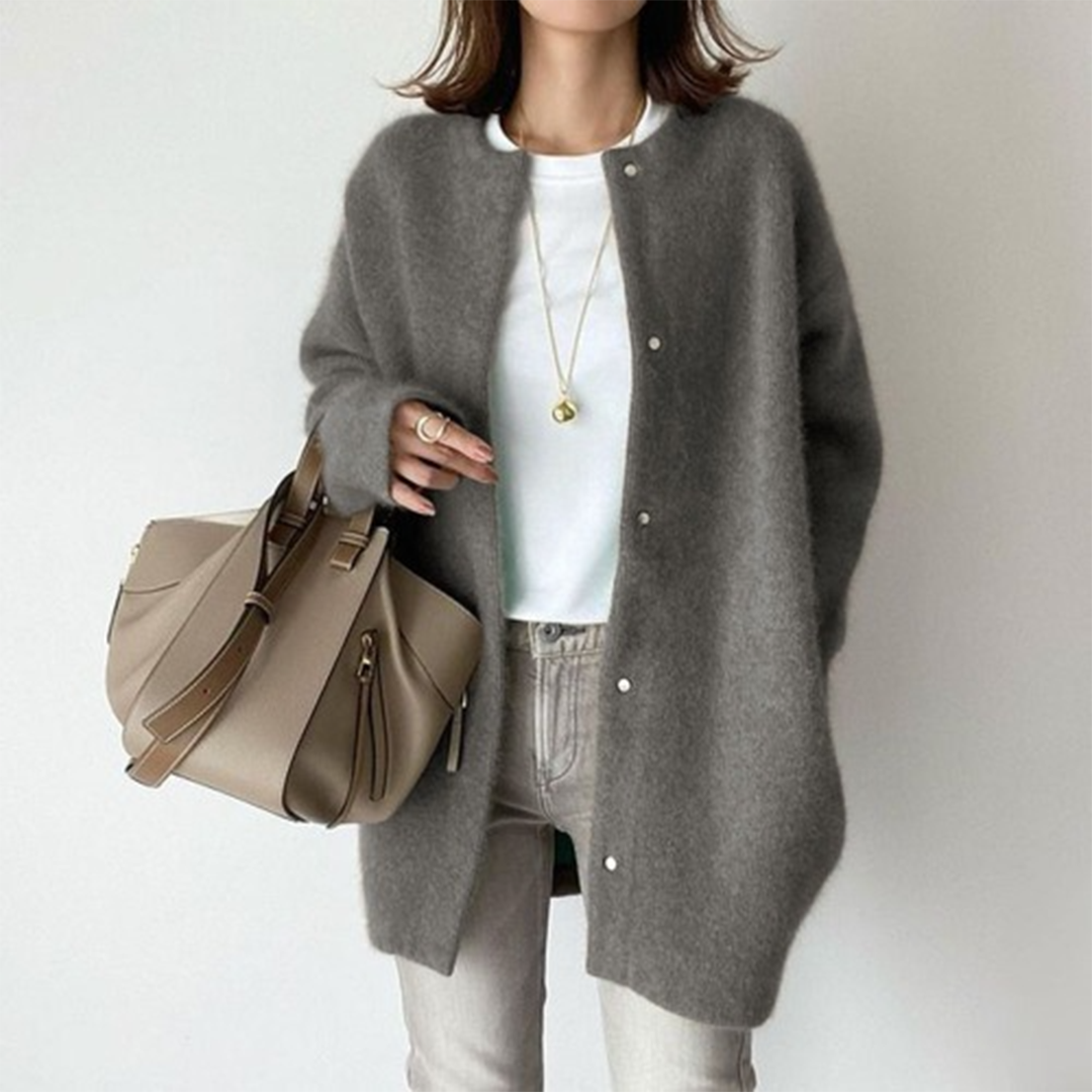 Oversized Snap Button Cardigan - Grey