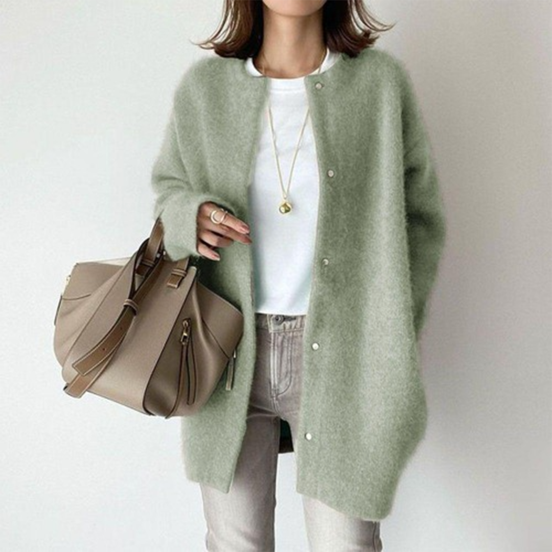 Oversized Snap Button Cardigan - Sage Green