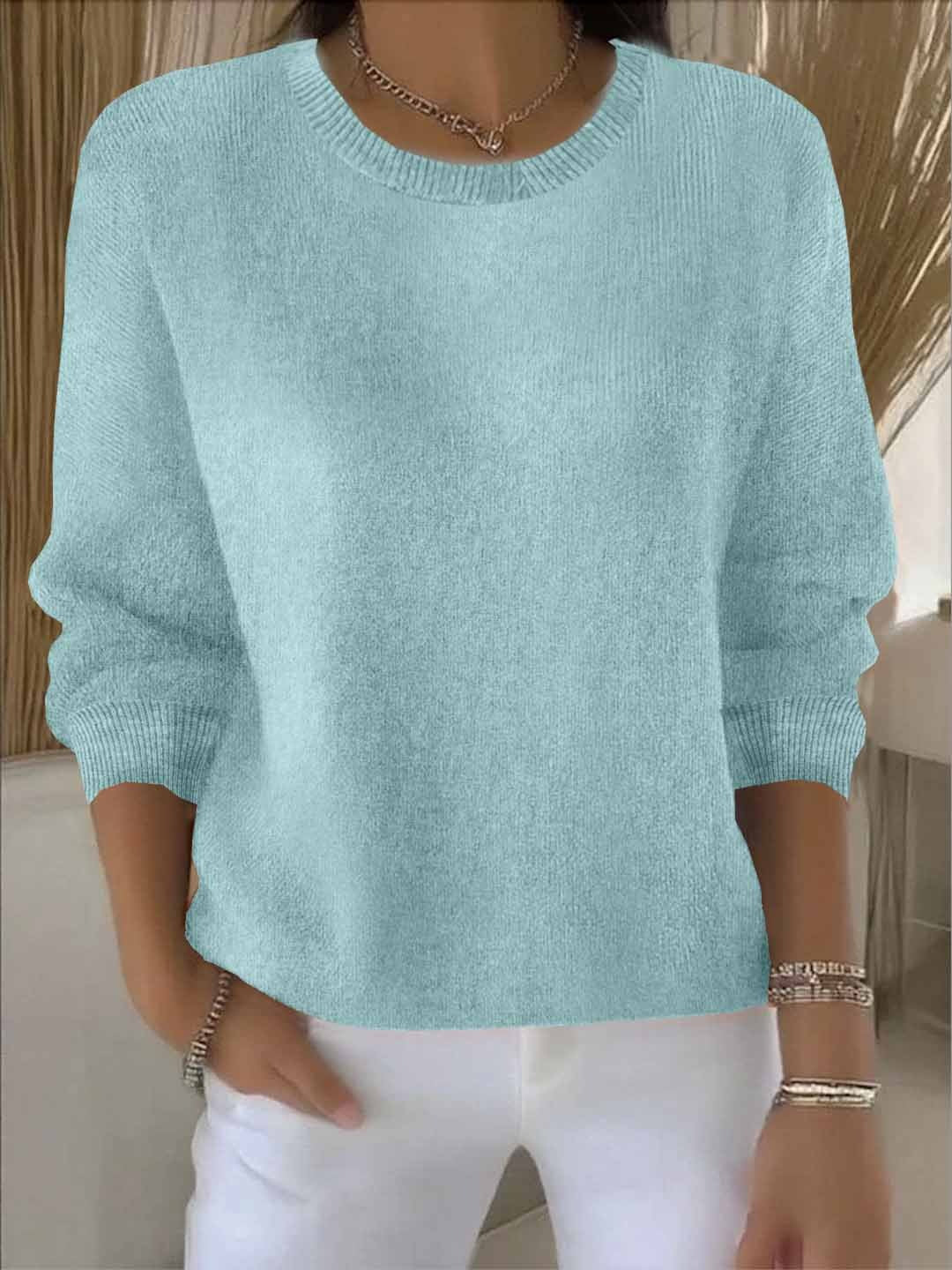 Wide Sleeve Round Neck Sweater - Green