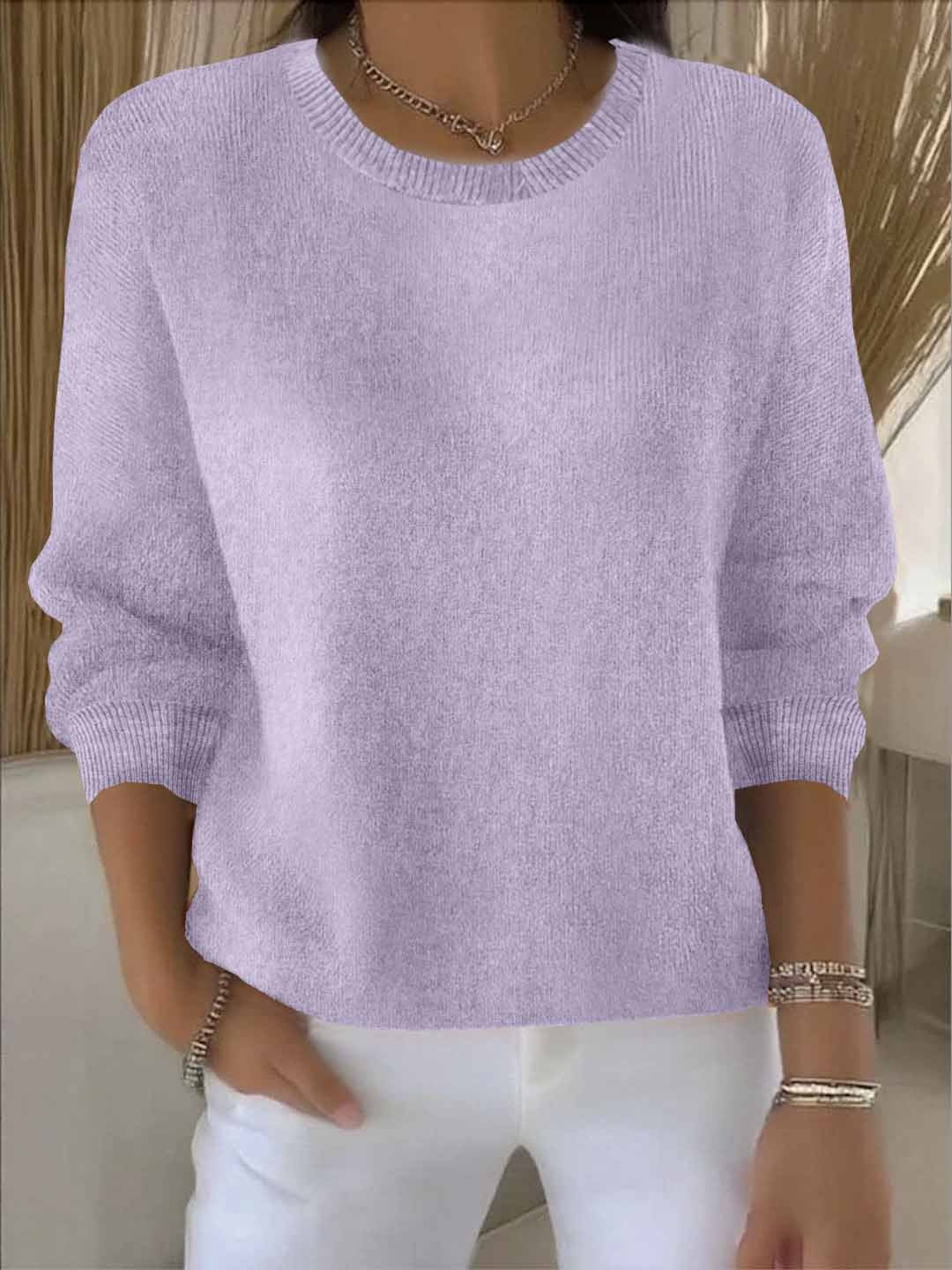 Wide Sleeve Round Neck Sweater - Purple